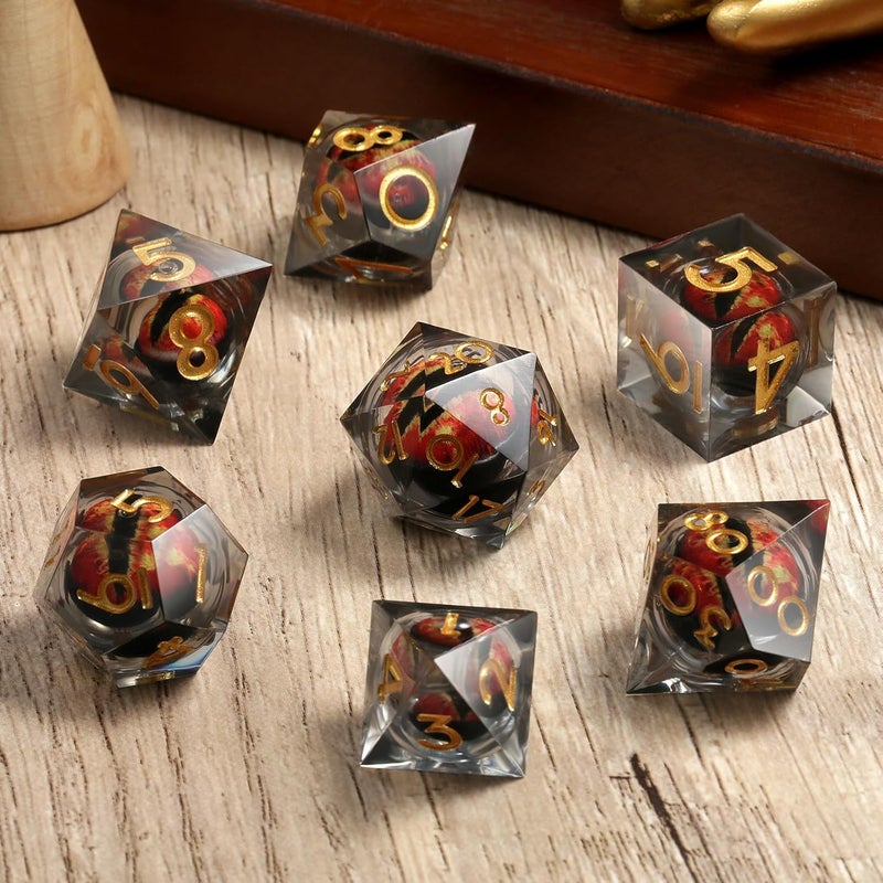 DNDND Resin Dragon Eye Dice Set, 7PCS Sharp Edge D&D Dice with Gorgeous Gift Case for Dungeons and Dragons Talbel Game (Red Dragon Eye) - Image 4
